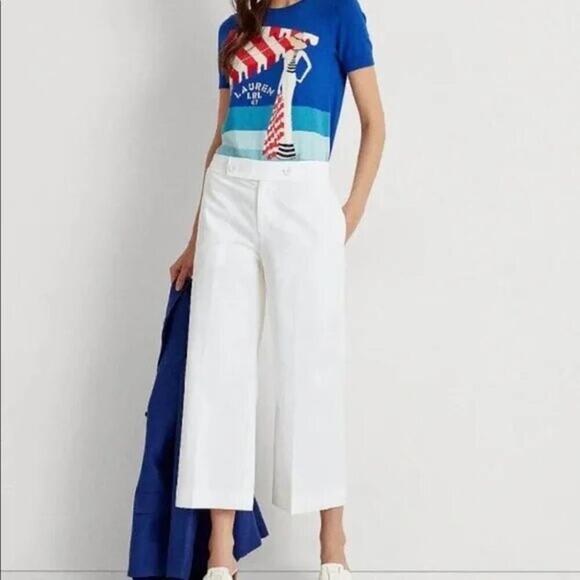 Ralph Lauren Black Label Wide Leg Cropped Pants 10 White High Rise - Picture 1 of 5